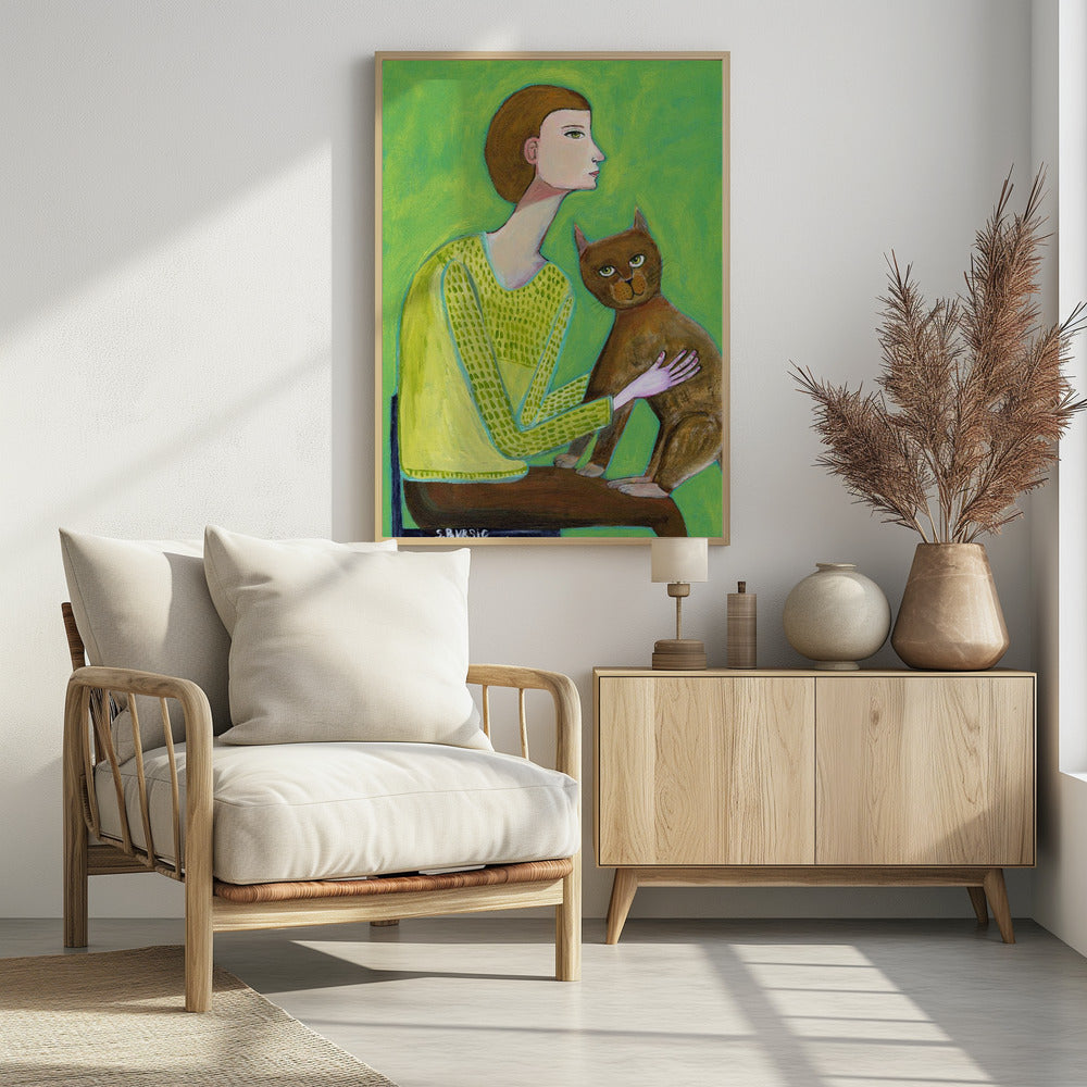 Frau mit Katze | Poster