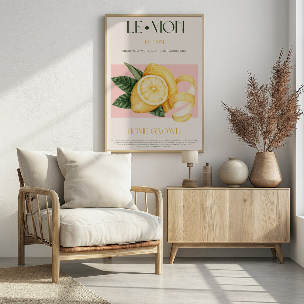 Vintage Style Sliced Lemon With Leaves | Poster