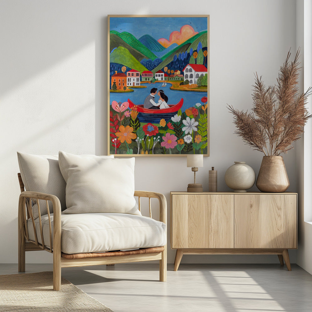 Frisch verheiratetes Paar in einem Boot | Poster