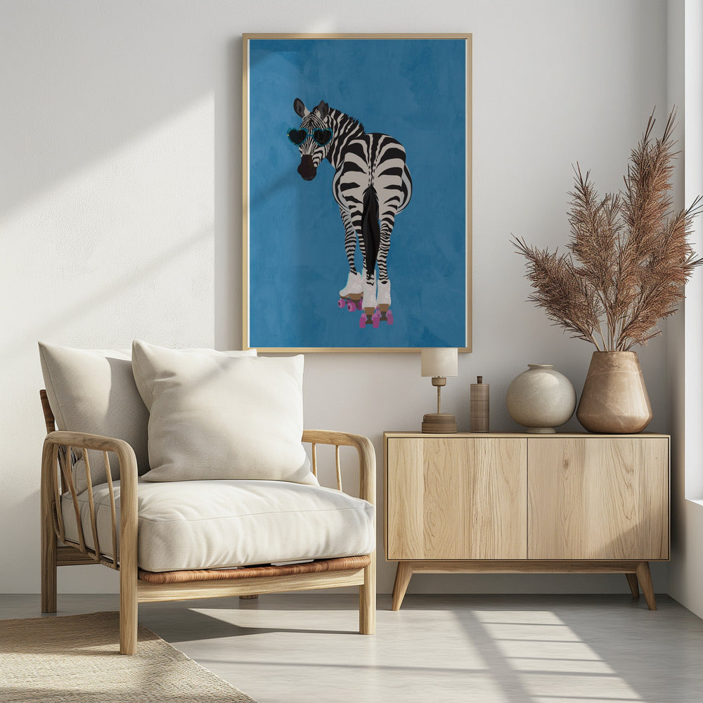 Rollerskating Zebra blue | Poster