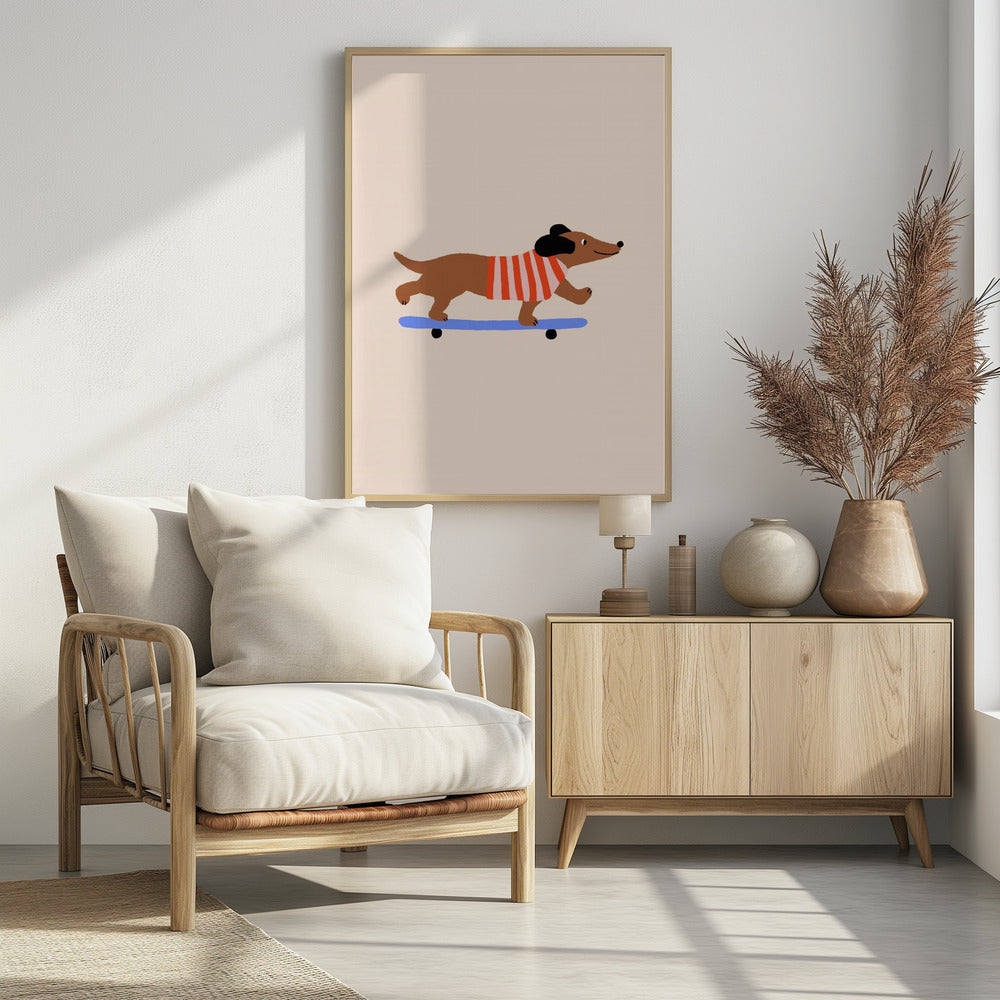 Dackel auf Skateboard | Poster