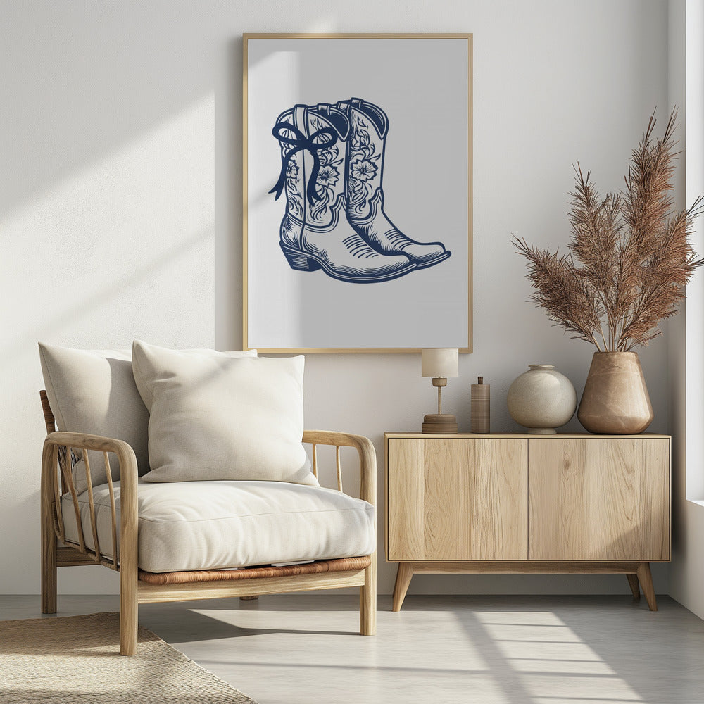Navy Blue Cowgirl Boots with Bow | Poster