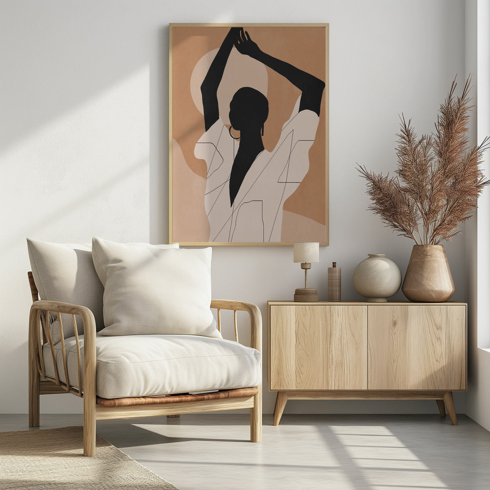 Minimalistische abstrakte Kunst Sonnenuntergang Mädchen | Poster