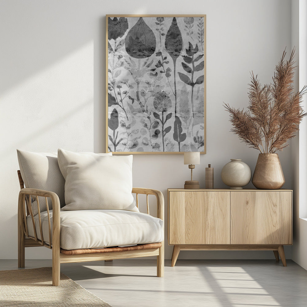 Florale Silhouetten in Graustufen | Poster