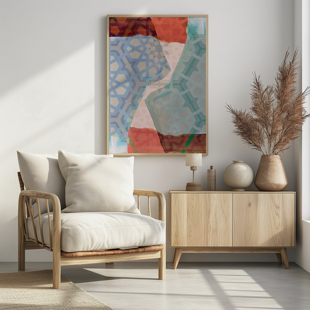 Überlappende geometrische Muster in sanften Farbtönen | Poster