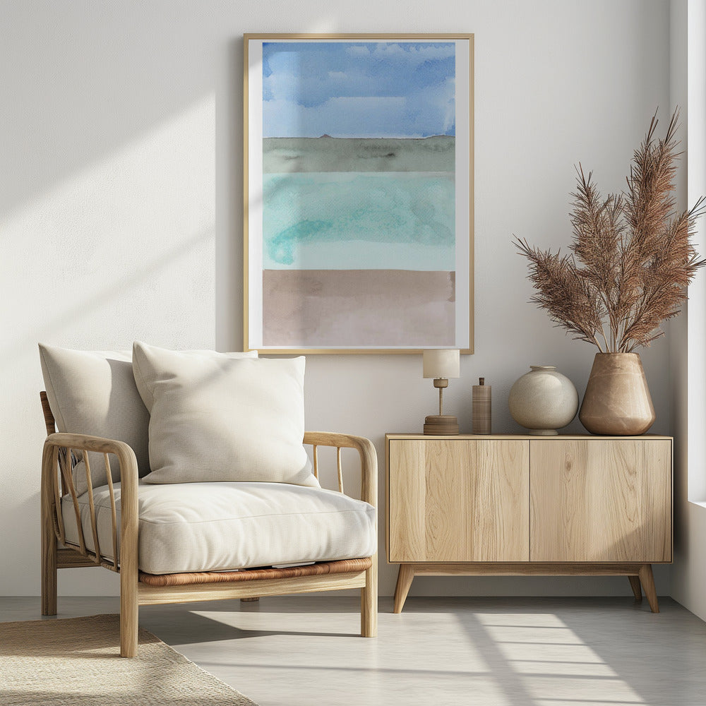 Abstrakte horizontale Bänder in Blau, Grün und Beige | Poster