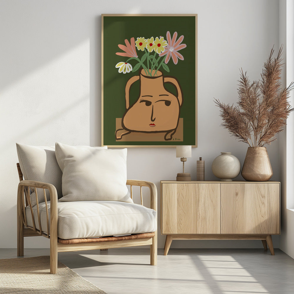 Dame in Vase mit Blumen | Poster