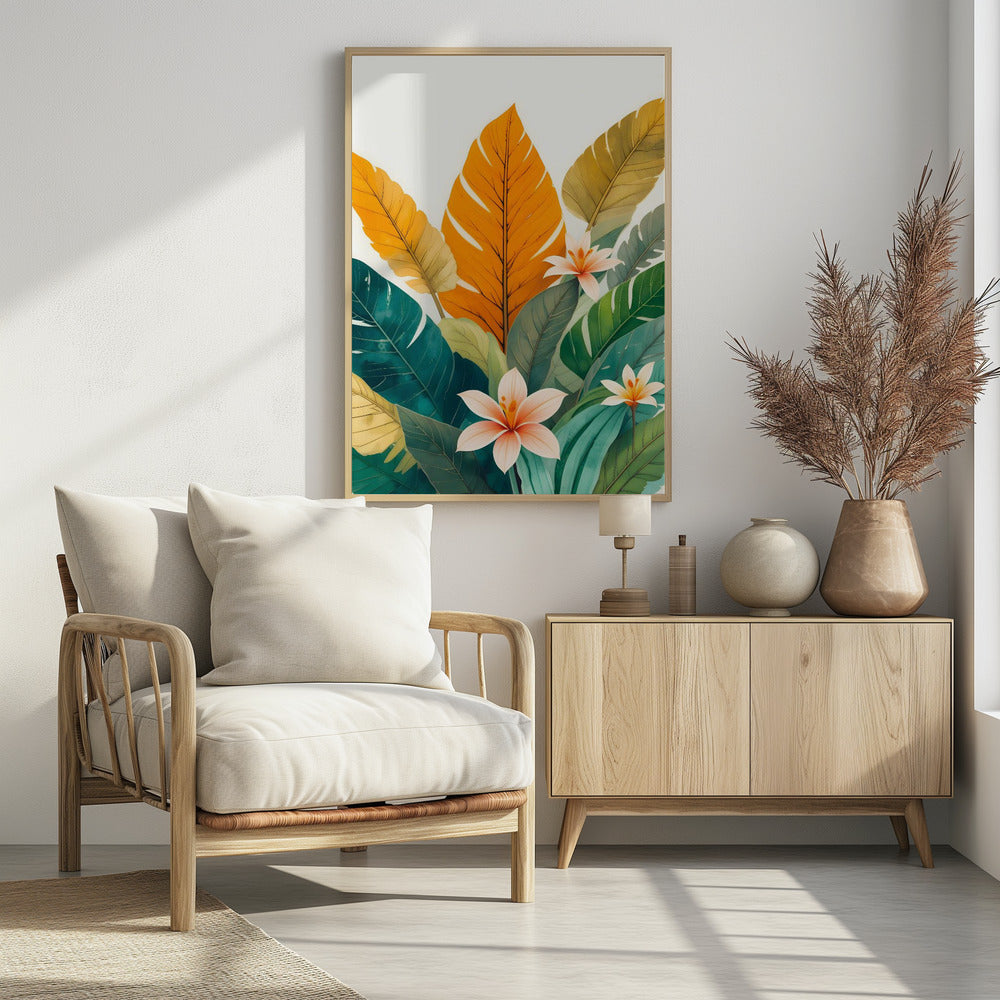 Tropische Blätter und zarte Blüten | Poster