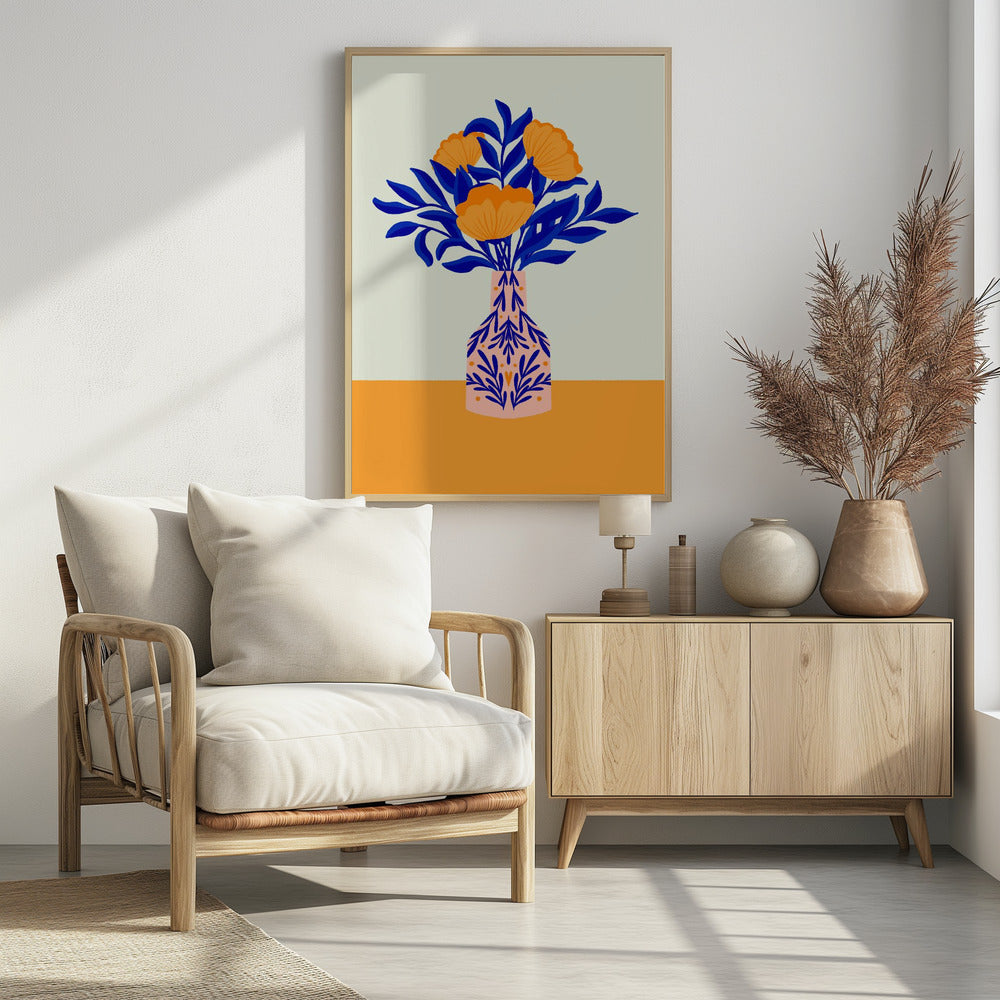 Orangefarbene Mohnblumen in einer Vase | Poster