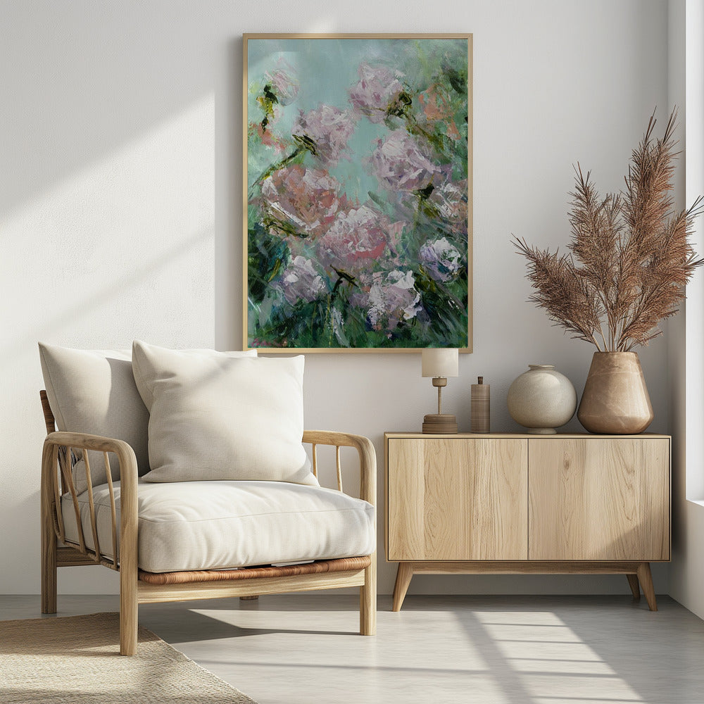 Florale Pinselstriche in Rosa und Grün | Poster