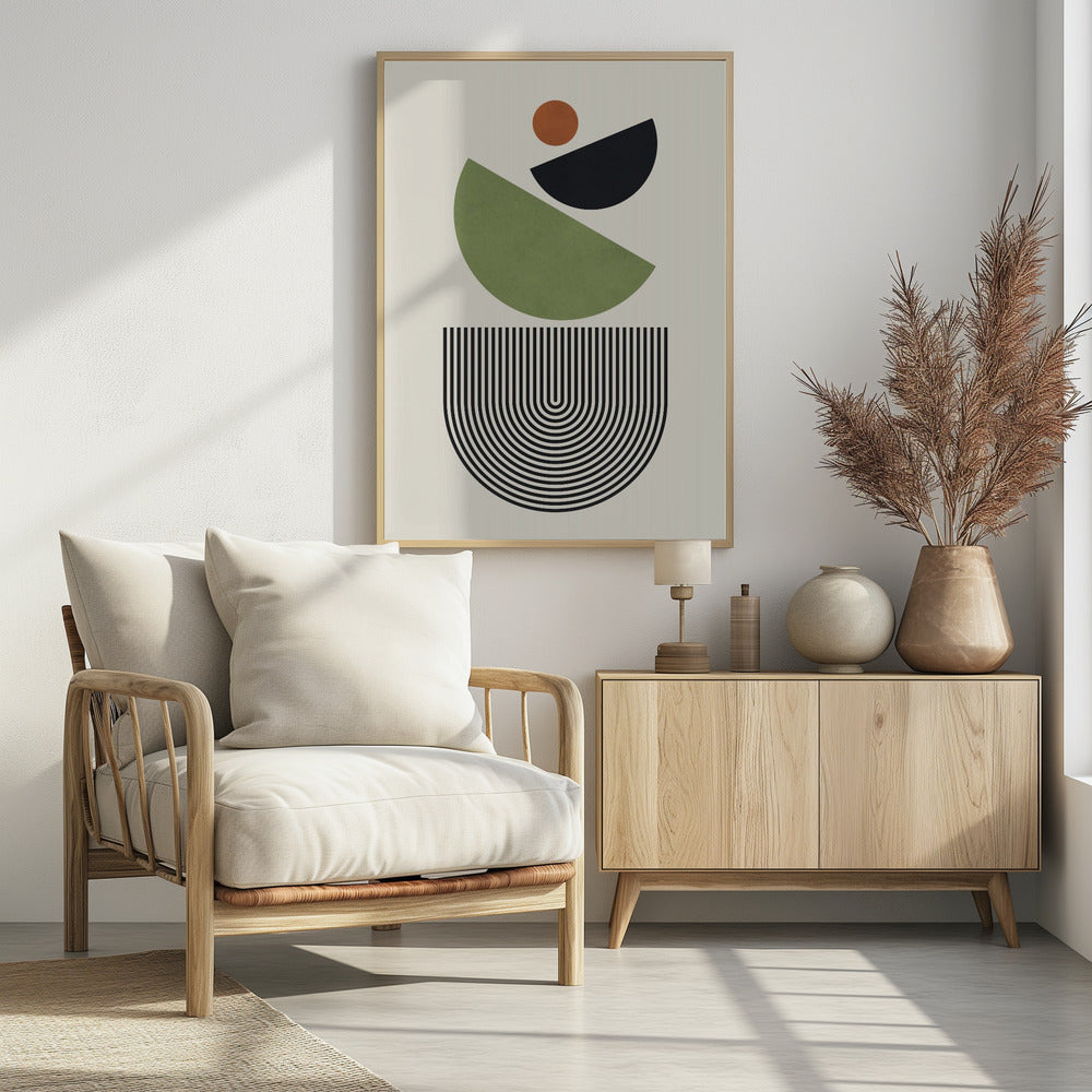 Geometrische Formen in Grün, Schwarz und Orange | Poster