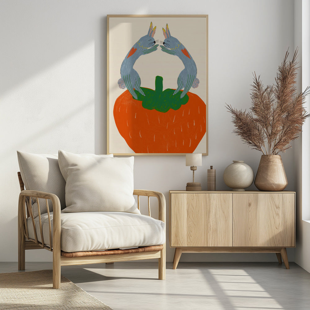 Kaninchen auf Erdbeere | Poster