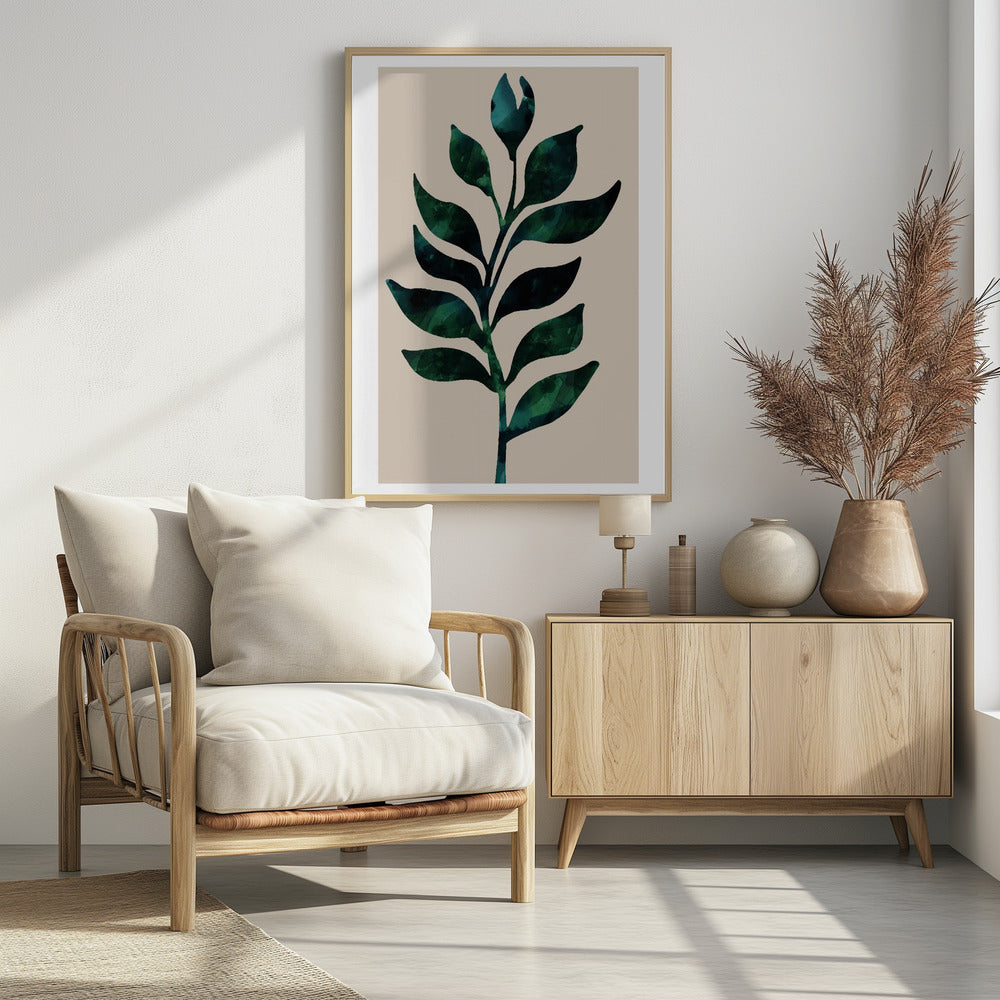 Stilisiertes Pflanzenmotiv mit dunkelgrünen Blättern | Poster