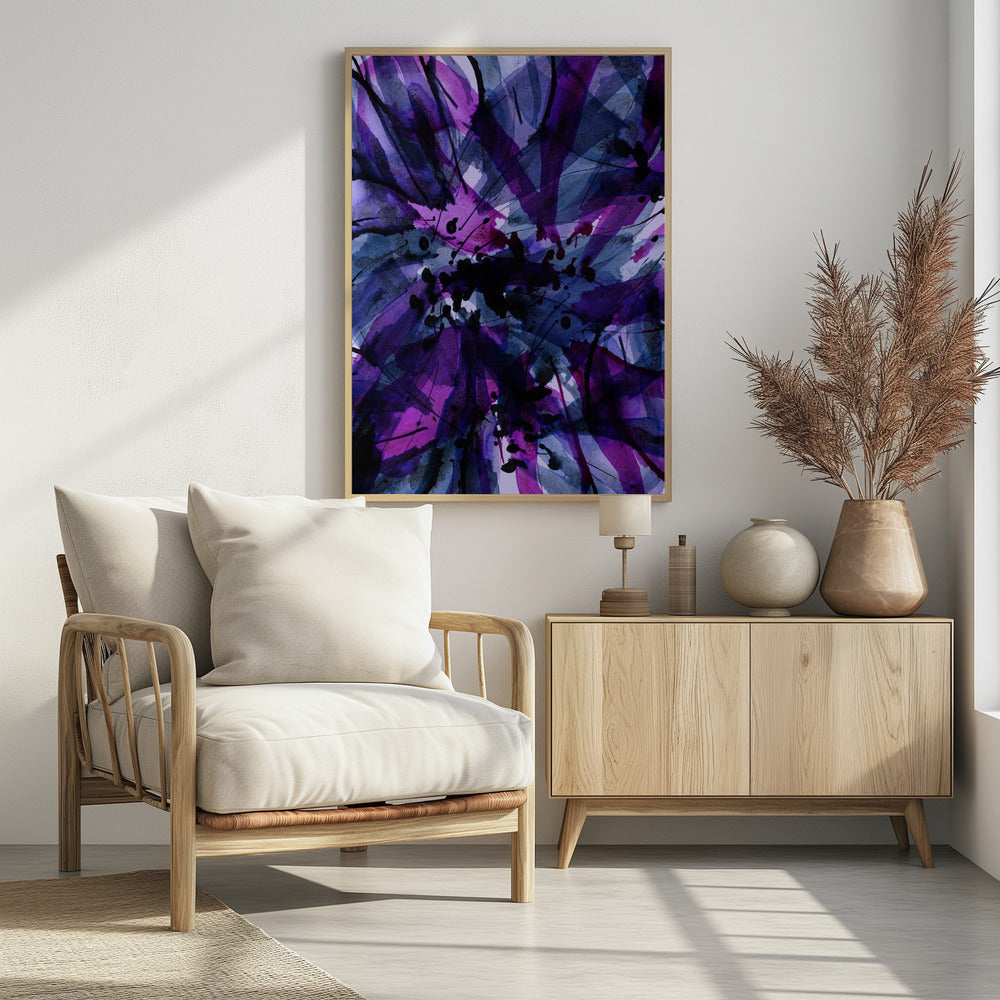 Dynamische lila und schwarze Pinselstriche | Poster