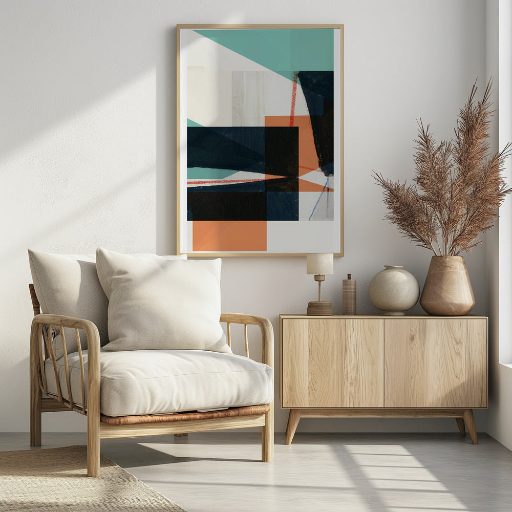 Geometrische Formen in gedämpftem Blaugrün | Poster