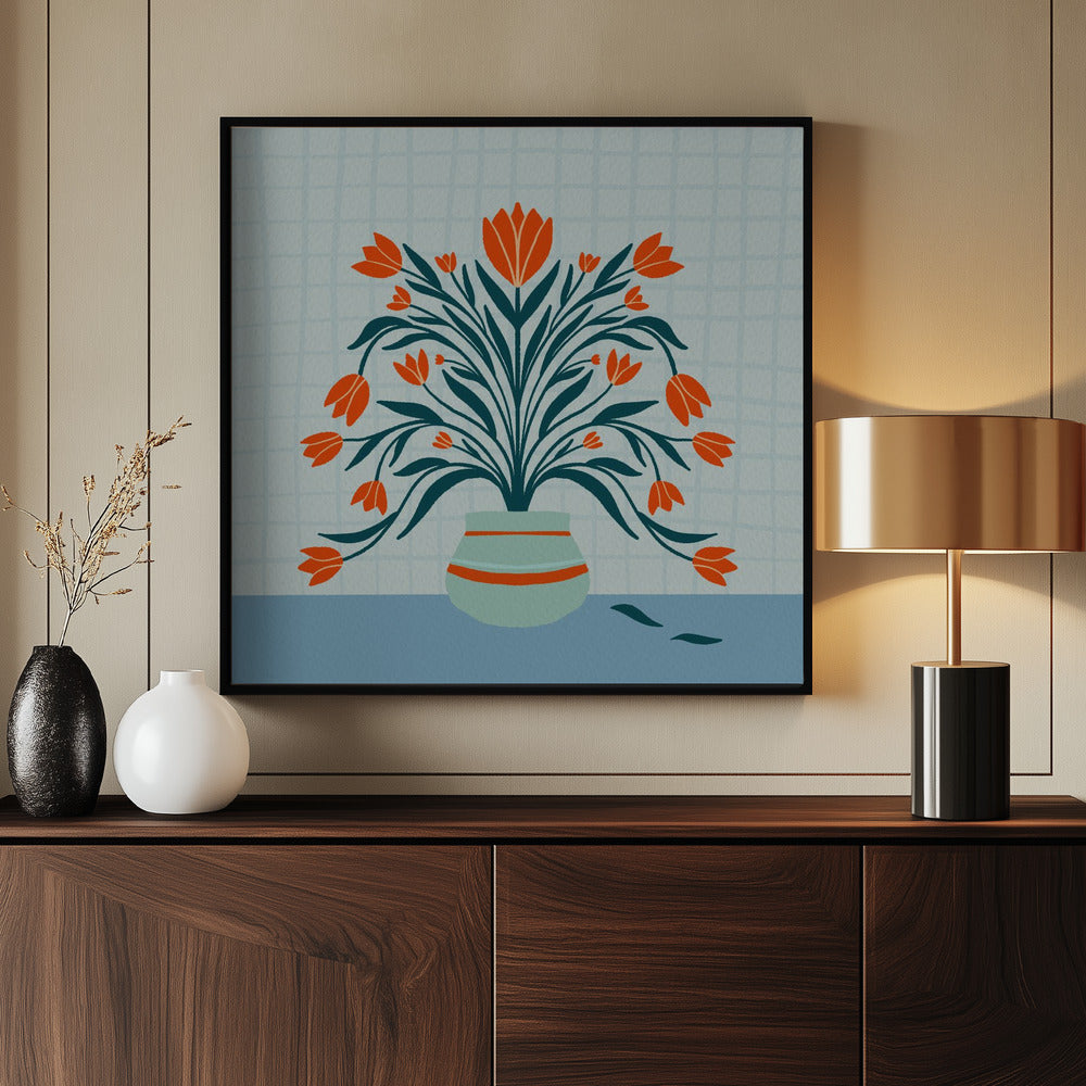 Tulpen in einer Vase - türkis | Poster