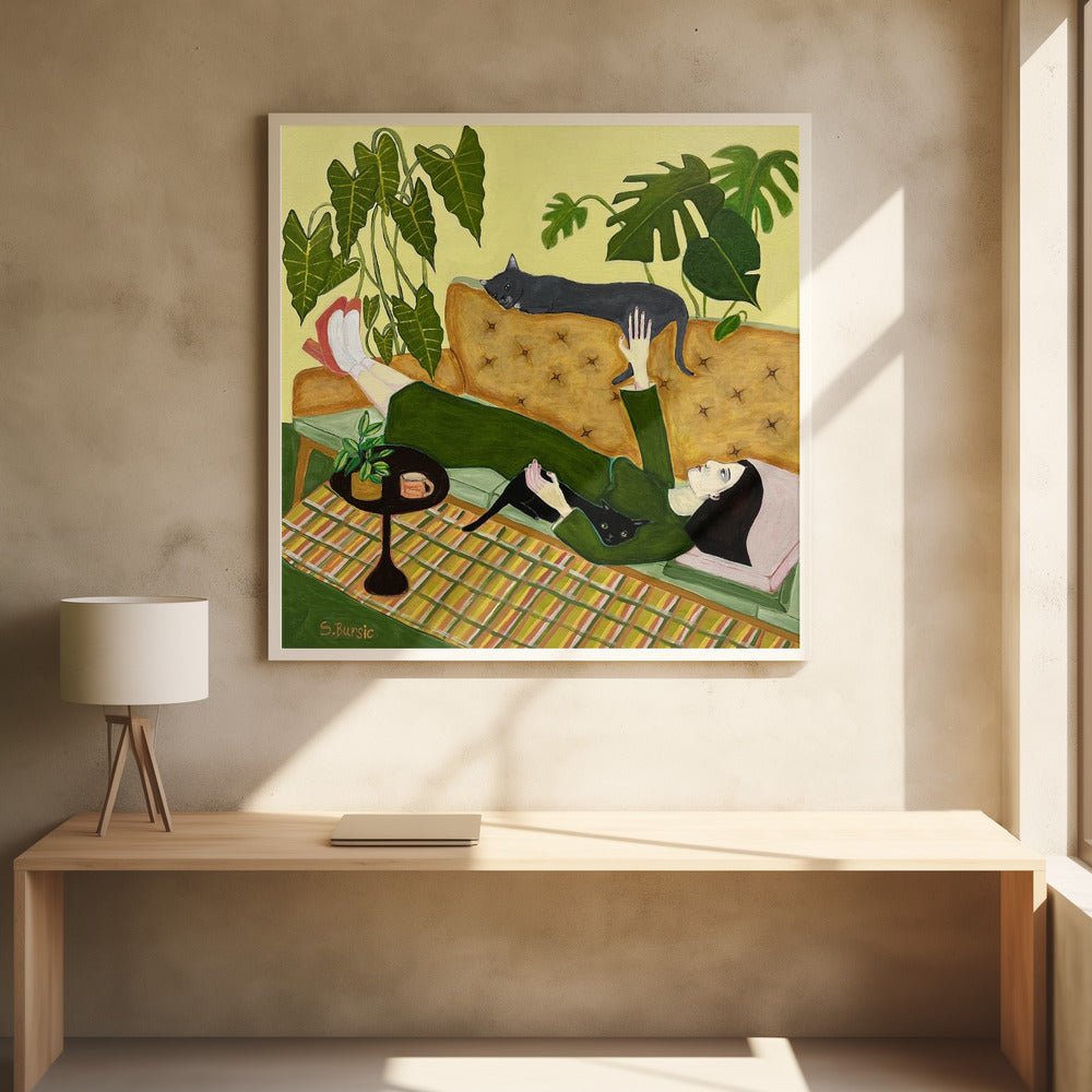 Katzenlady auf der Couch bei einem Date | Poster