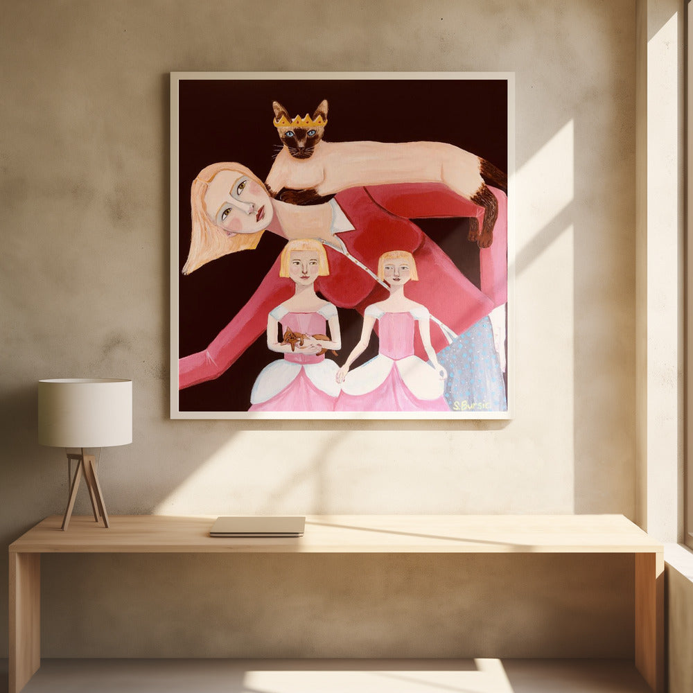 Katzendame mit Siamkatze mit Krone | Poster