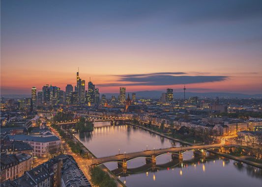 Frankfurter Skyline bei Sonnenuntergang | Leinwand