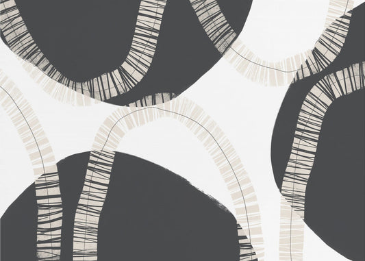 Schwarze Formen verwoben mit strukturierter Leinwand