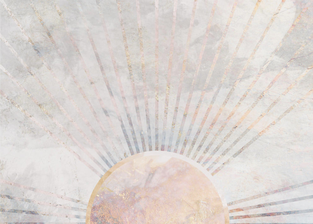 Goldene Sonnenstrahlen Wandbild Beton | Tapete