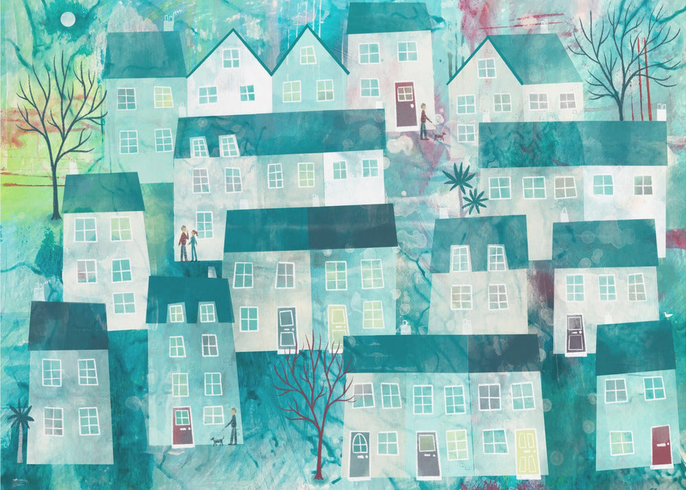 Whimsical Village Scene With Stylized Houses | Poster