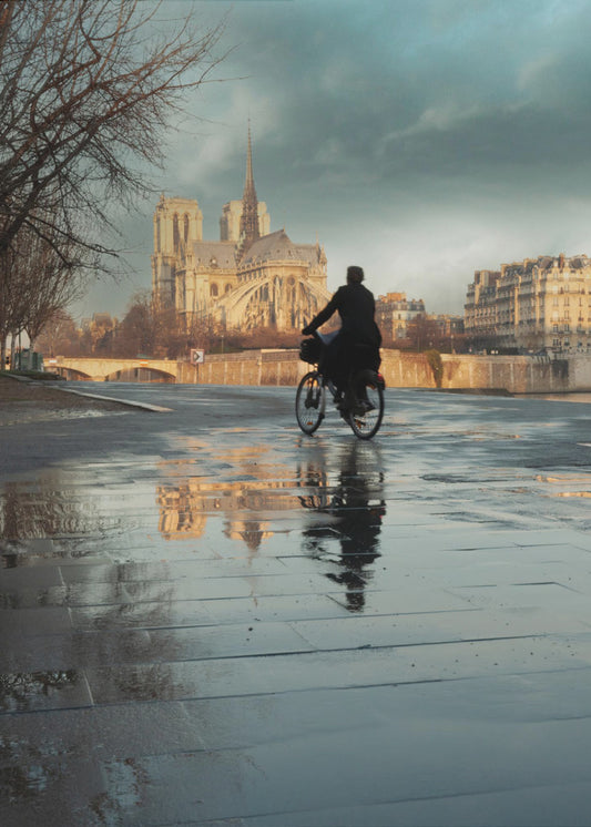 Notre Dame und Radfahrer | Leinwand
