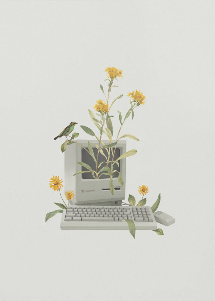 Floraler Vintage-Computer | Leinwand