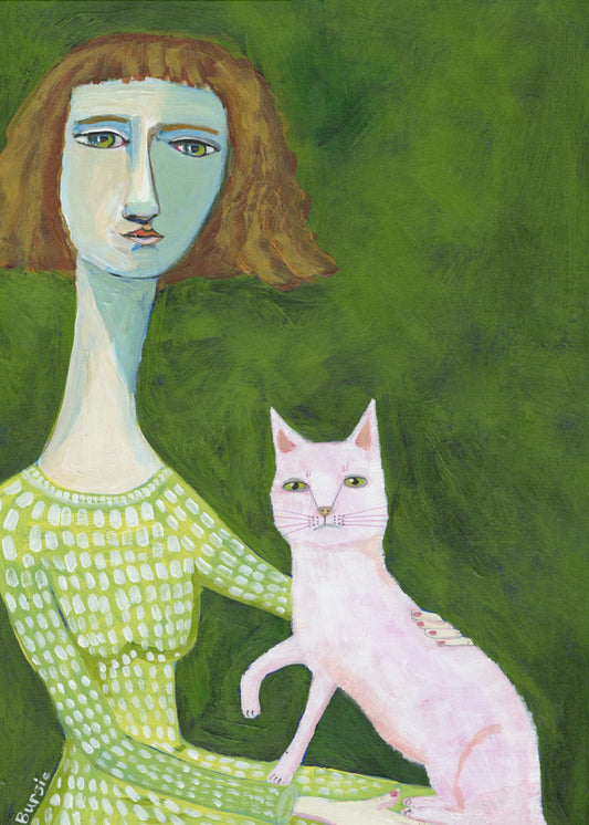 Cat Lady with pink cat | Canvas