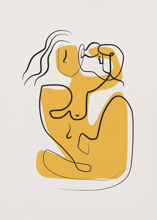 Line Art Akt mit wehendem Haar | Leinwand