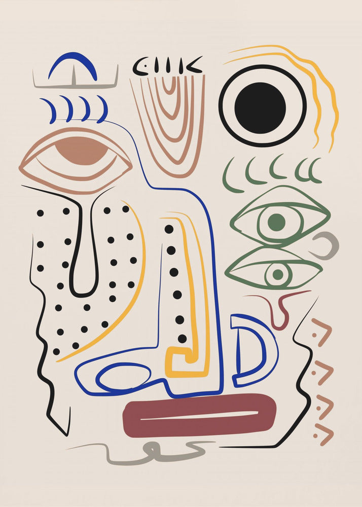 Line Art Bizarre Aboriginal Portrait | Poster
