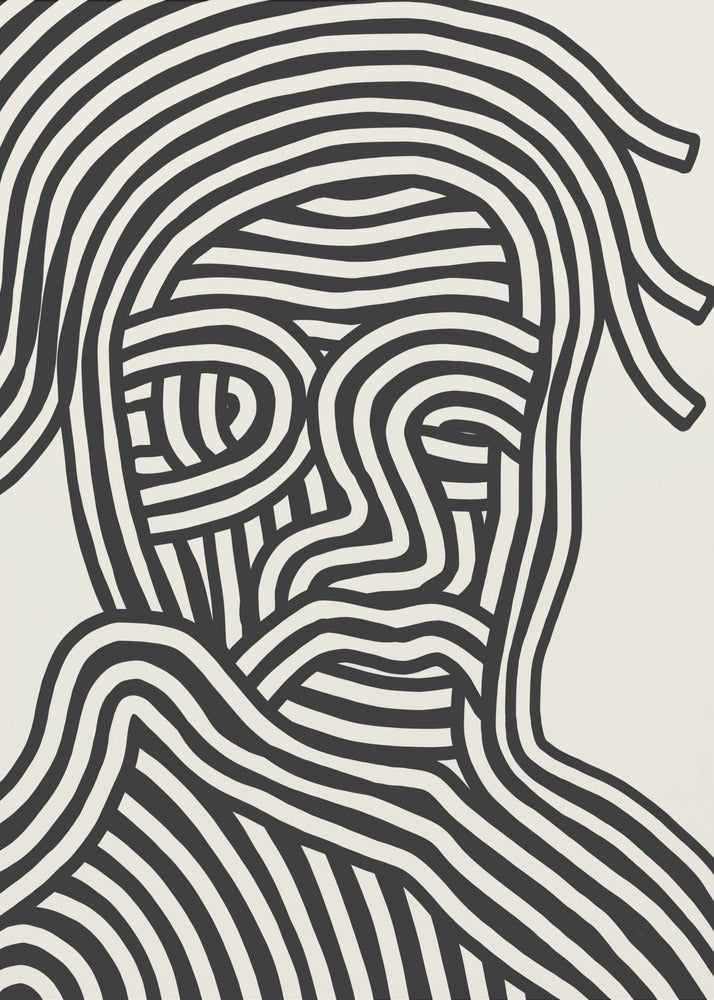 Stilisiertes menschliches Gesicht mit schwarzen Streifen | Poster