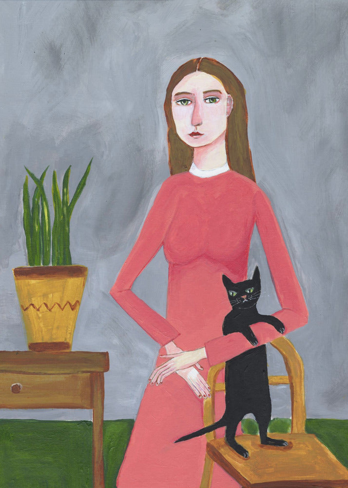 Katzendame mit schwarzer Katze | Poster
