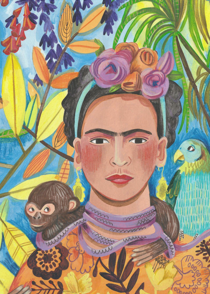 Frida und ihre Papageien | Leinwand