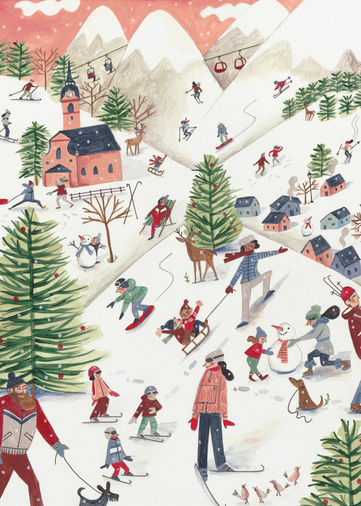 Berglandschaft mit Häusern im Schnee | Leinwand