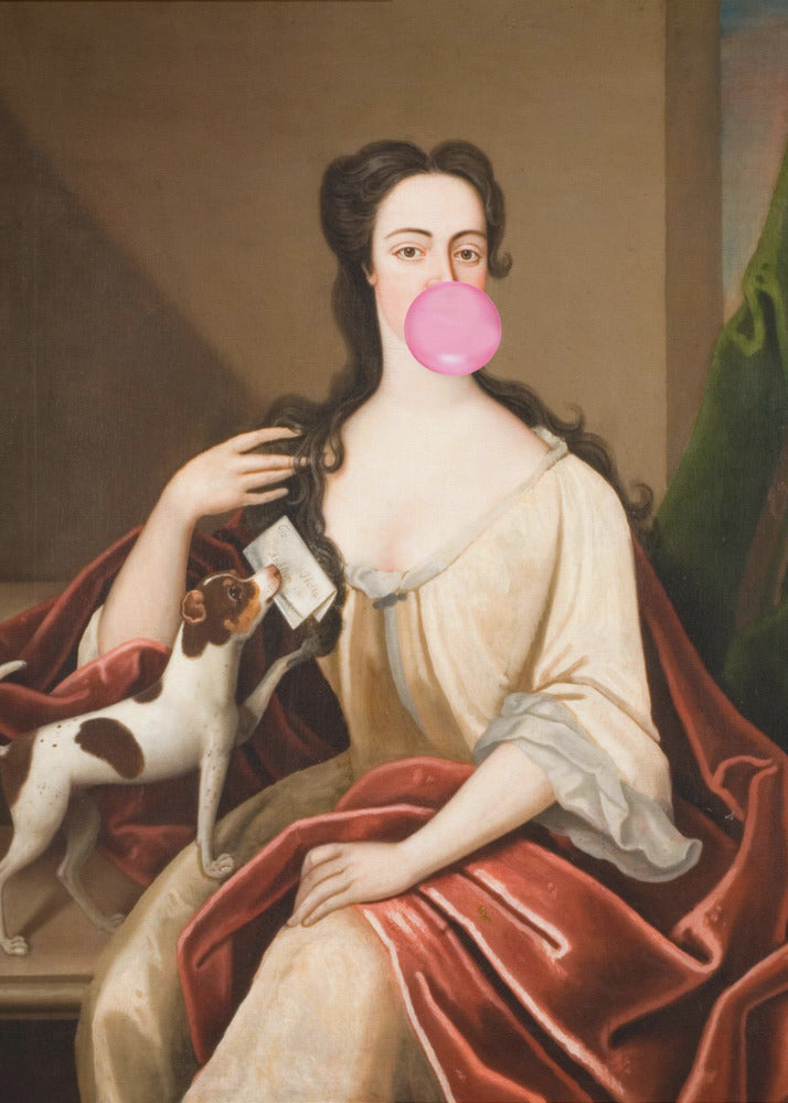 Renaissance Kaugummi Portrait und Hund / Veränderte Kunst | Leinwand