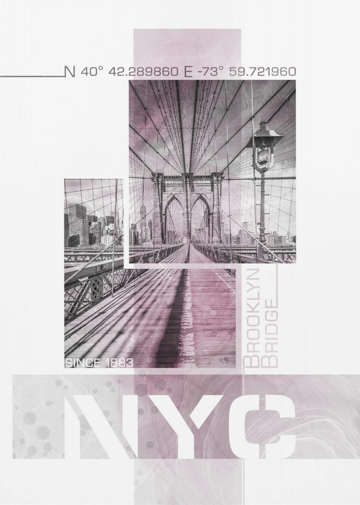 Posterkunst NYC Brooklyn Bridge | rosa Marmor | Poster