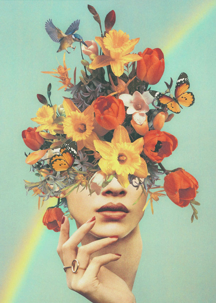 Baby's in bloom - Rainbow, flowers, birds & butterflies | Poster