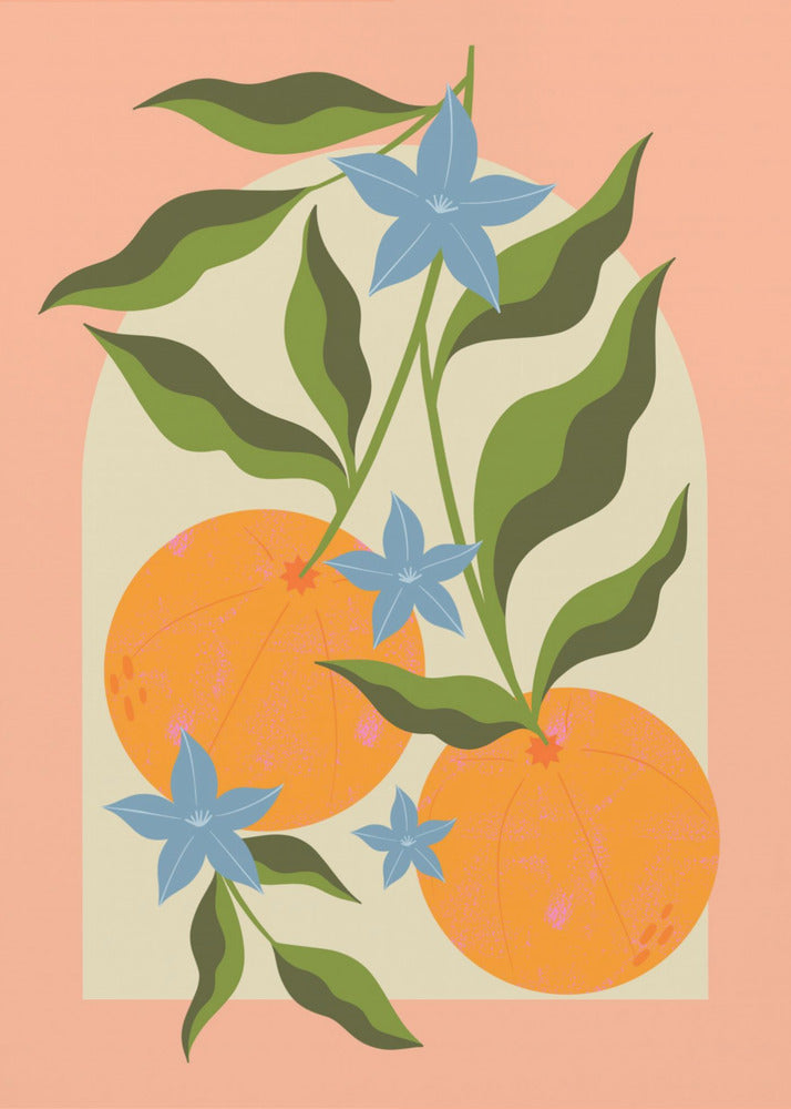Orange Branch with Flowers | Canvas