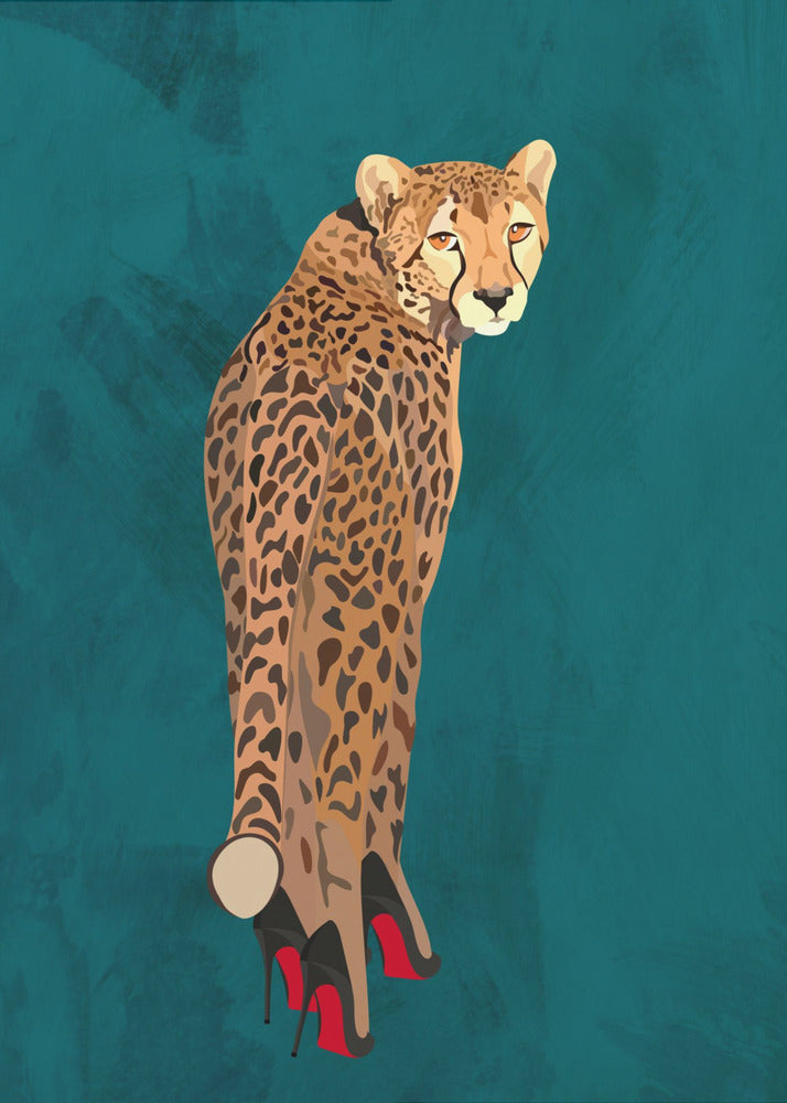 Türkisfarbener Gepard in High Heels | Leinwand