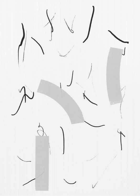 Fluid Black Lines And Soft Grey Shapes | Poster