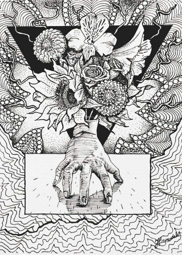 Blumiges Ding. Abstrakte Zeichnung eines Blumenstraußes in der Hand. | Poster