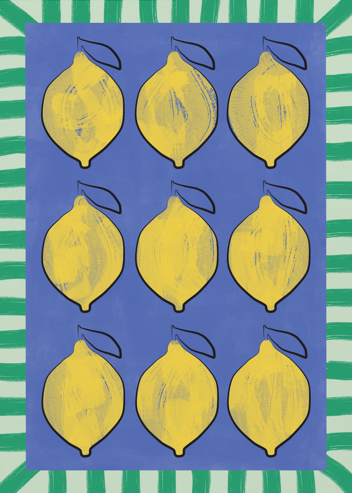 Vibrant Yellow Lemons on a Deep Blue | Poster
