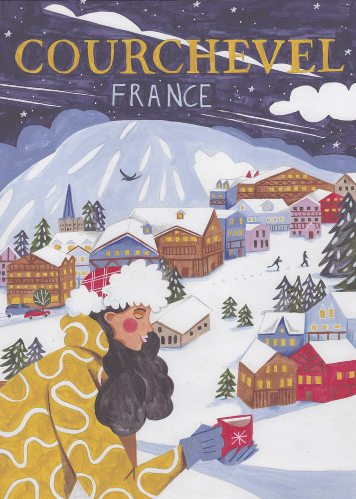 Reiseposter Frau in Frankreich, Courchevel | Leinwand