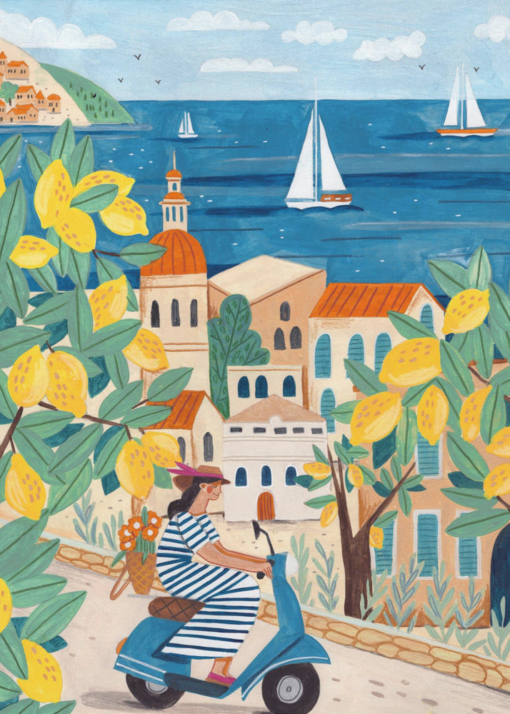 Reiseplakat Frau an der Amalfiküste, Italien | Poster