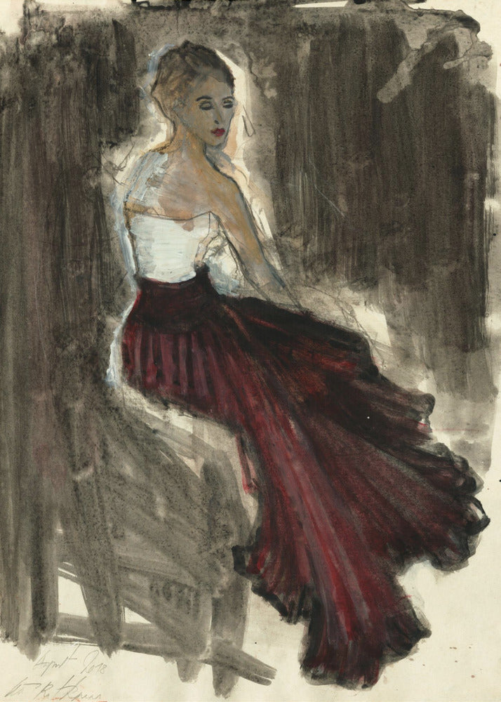 A Woman in a Red Flowing Skirt | Poster