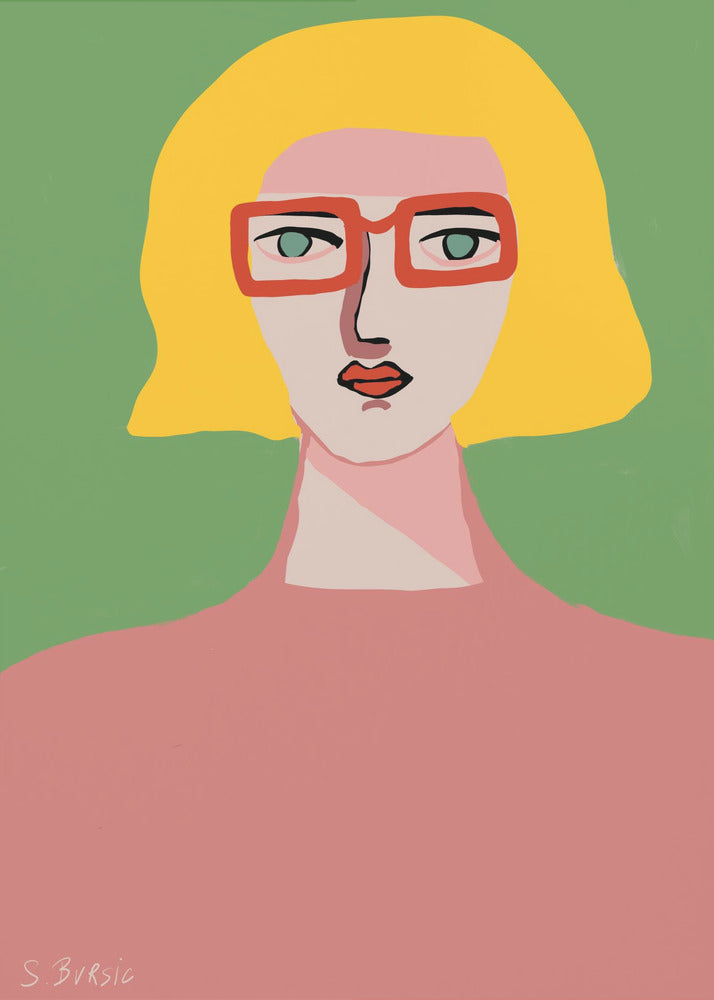Dame mit goldenem Haar und roter Brille | Poster