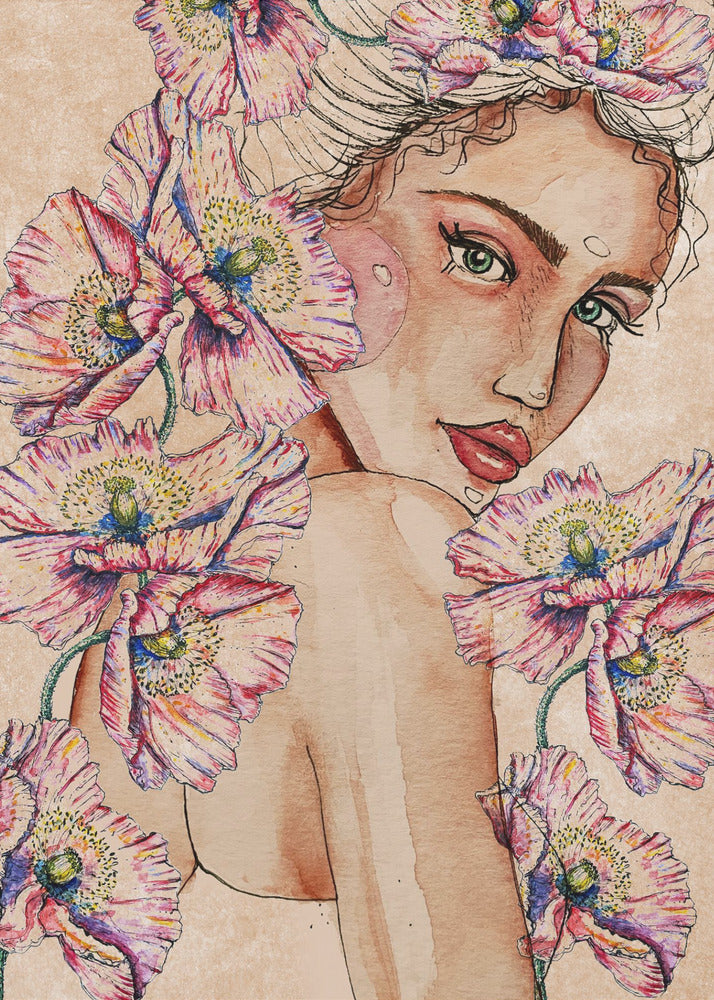 Frau mit Mohnblumen | Poster