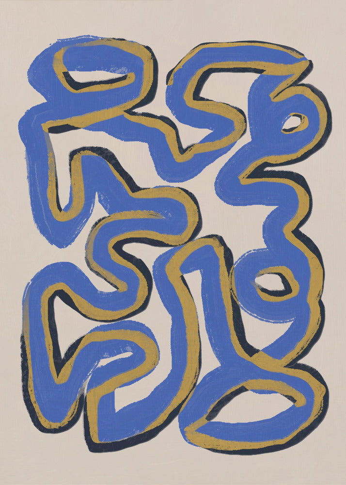 Ineinander verschlungene blaue und ockerfarbene Linien | Leinwand