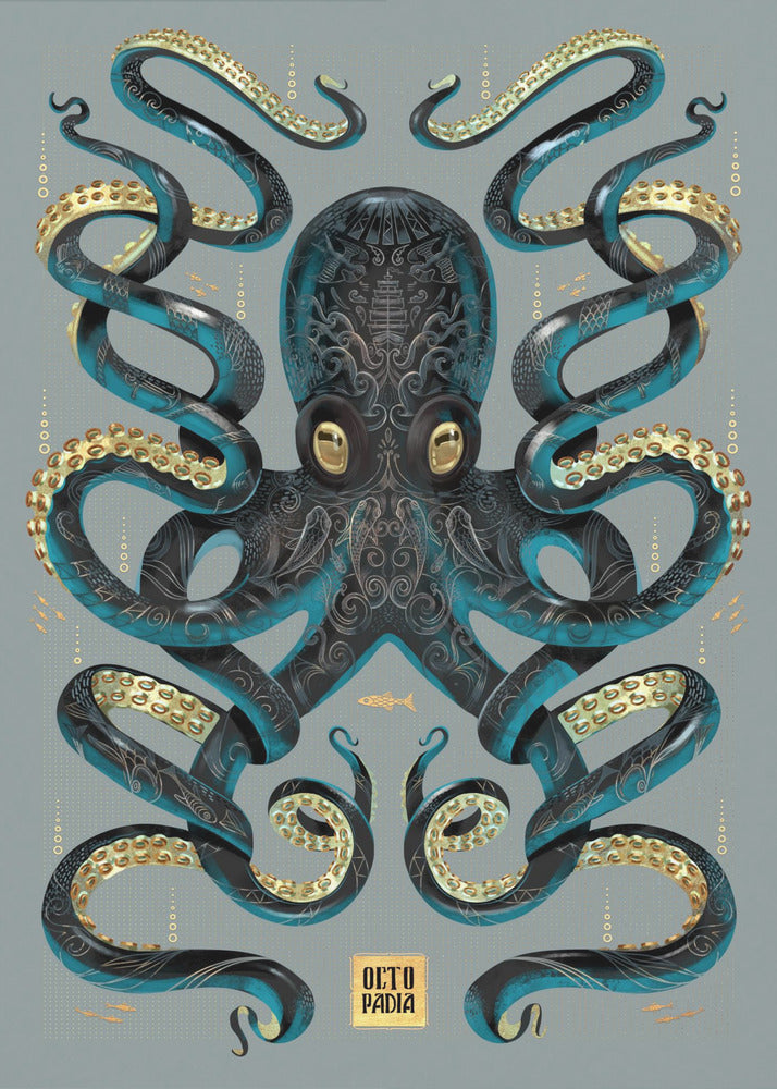 Oktopus Schwarz & Gold | Leinwand